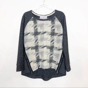 Anthropologie Gray and Cream Crew Neck Sweater